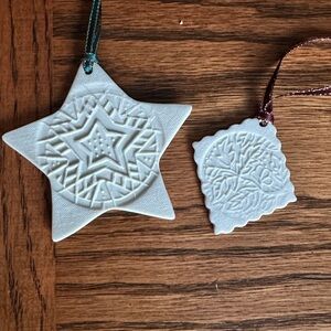 Handmade White Star and Square Holiday Ornaments